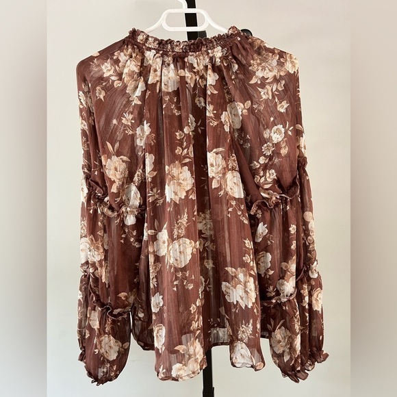Moon River Floral Print Long Sleeve Blouse, Size Medium, Colour Brown. - Picture 2 of 8
